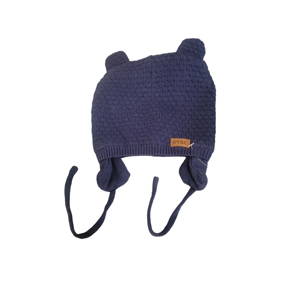 Knitted Toddler Hat With Ear Flaps & Tie Strings By DYKIL In Navy Blue